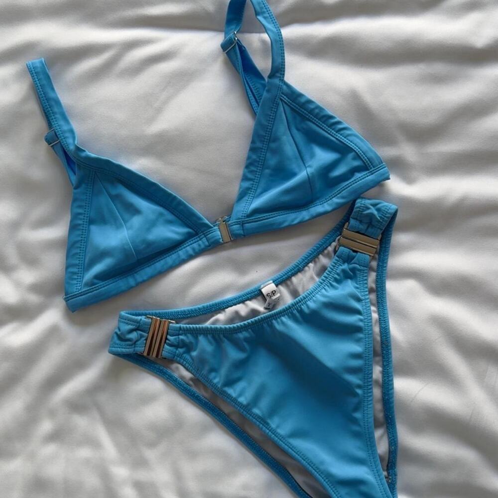 Tea You Blue Bikini Set with Gold Detail Hardware